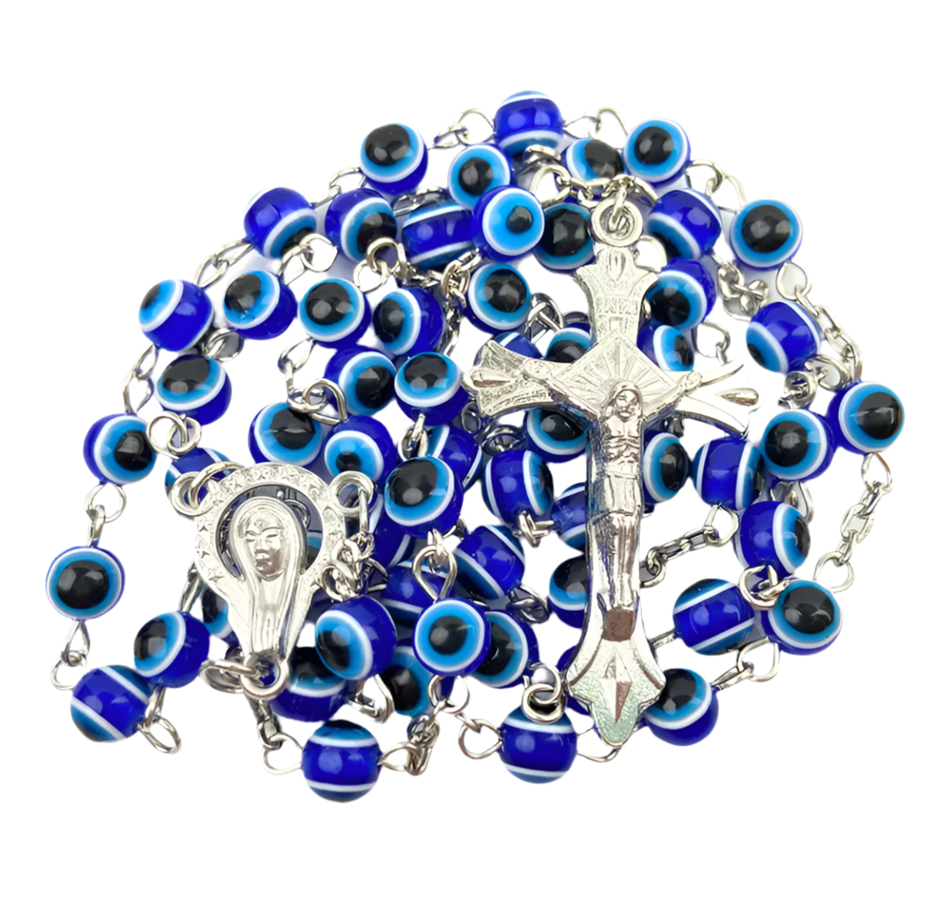 Handmade beaded blue evil eye rosary