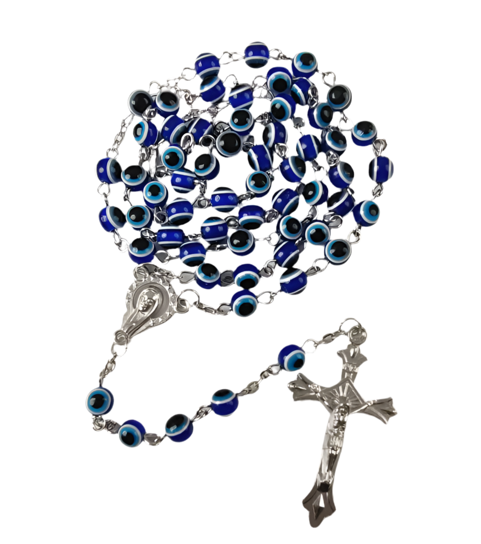 Handmade beaded blue evil eye rosary