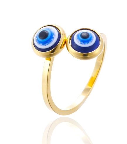 Stainless steel gold plated evil eye ring