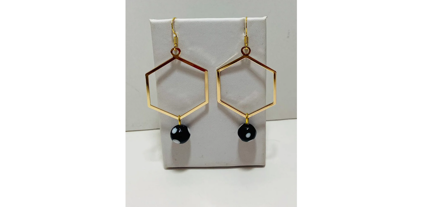 Gold plated contadiojo earrings using beads from Cabo Verde
