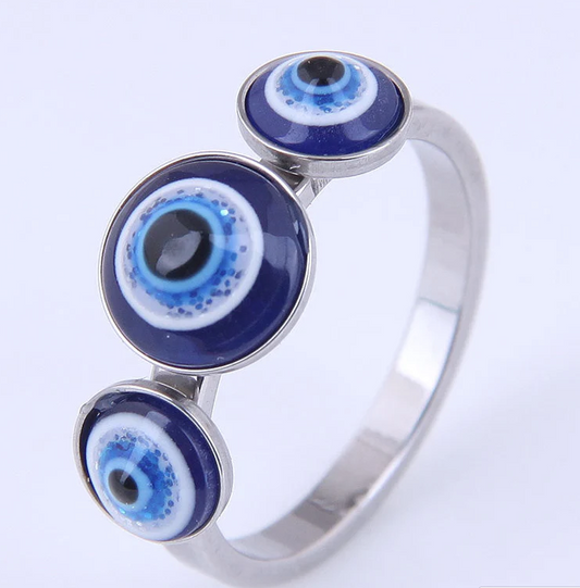 Silver evil eye ring