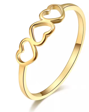 Stainless steel 3 heart ring gold plated