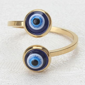Stainless steel gold plated evil eye ring