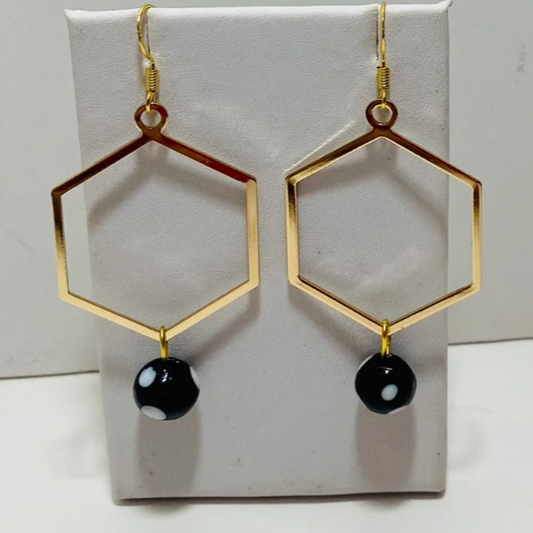 Gold plated contadiojo earrings using beads from Cabo Verde