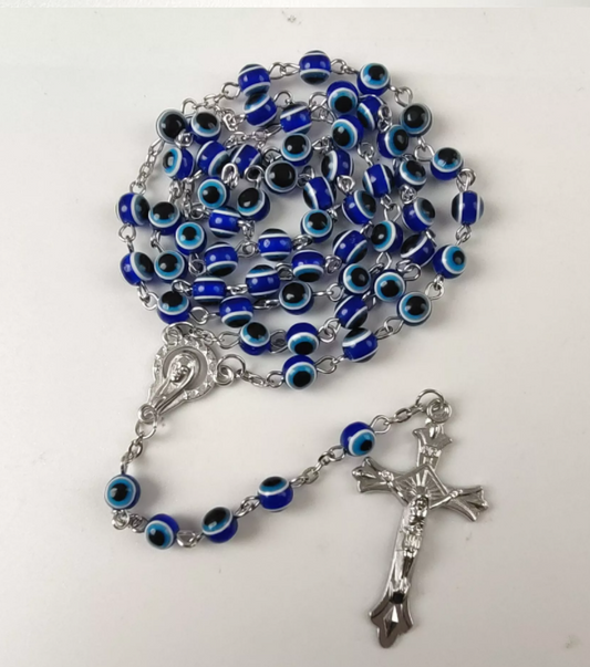 Handmade beaded blue evil eye rosary